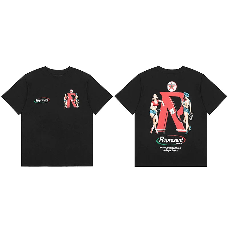 Represent "Premium Gasoline" Pin-Up Girl Graphic T-Shirt - Black