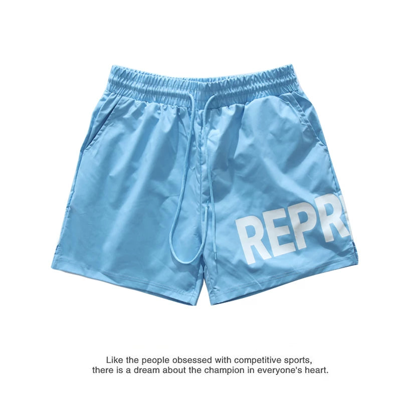 Represent Large Logo Nylon Shorts - Light Blue