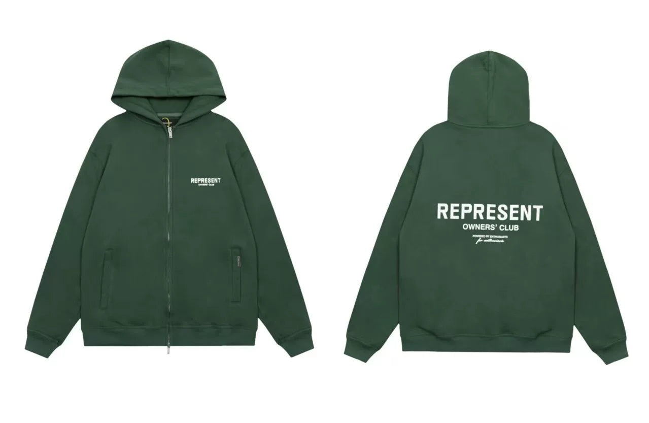 Represent Owners' Club Heavyweight Zip-Up Hoodie - Pine Green