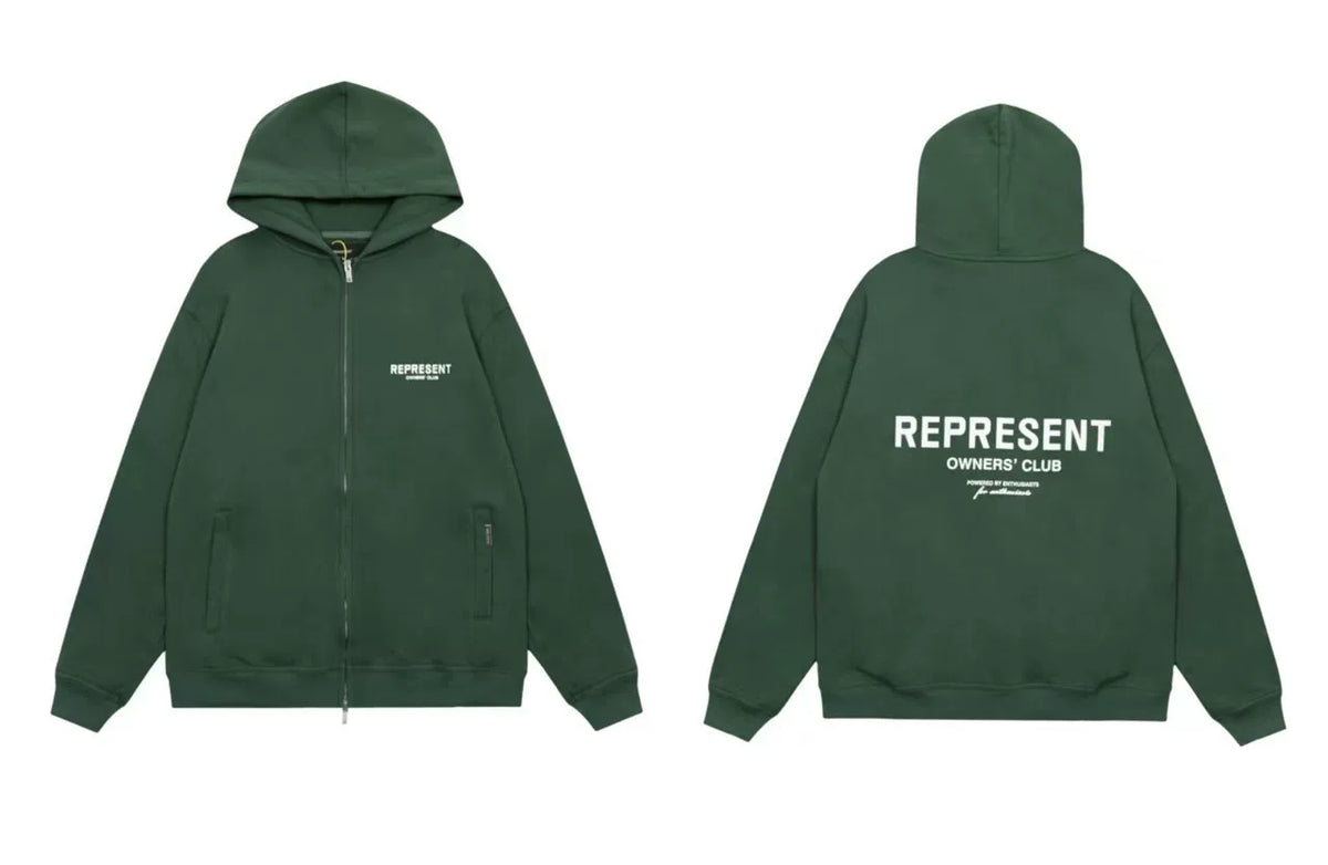 Represent Owners' Club Heavyweight Zip-Up Hoodie - Pine Green