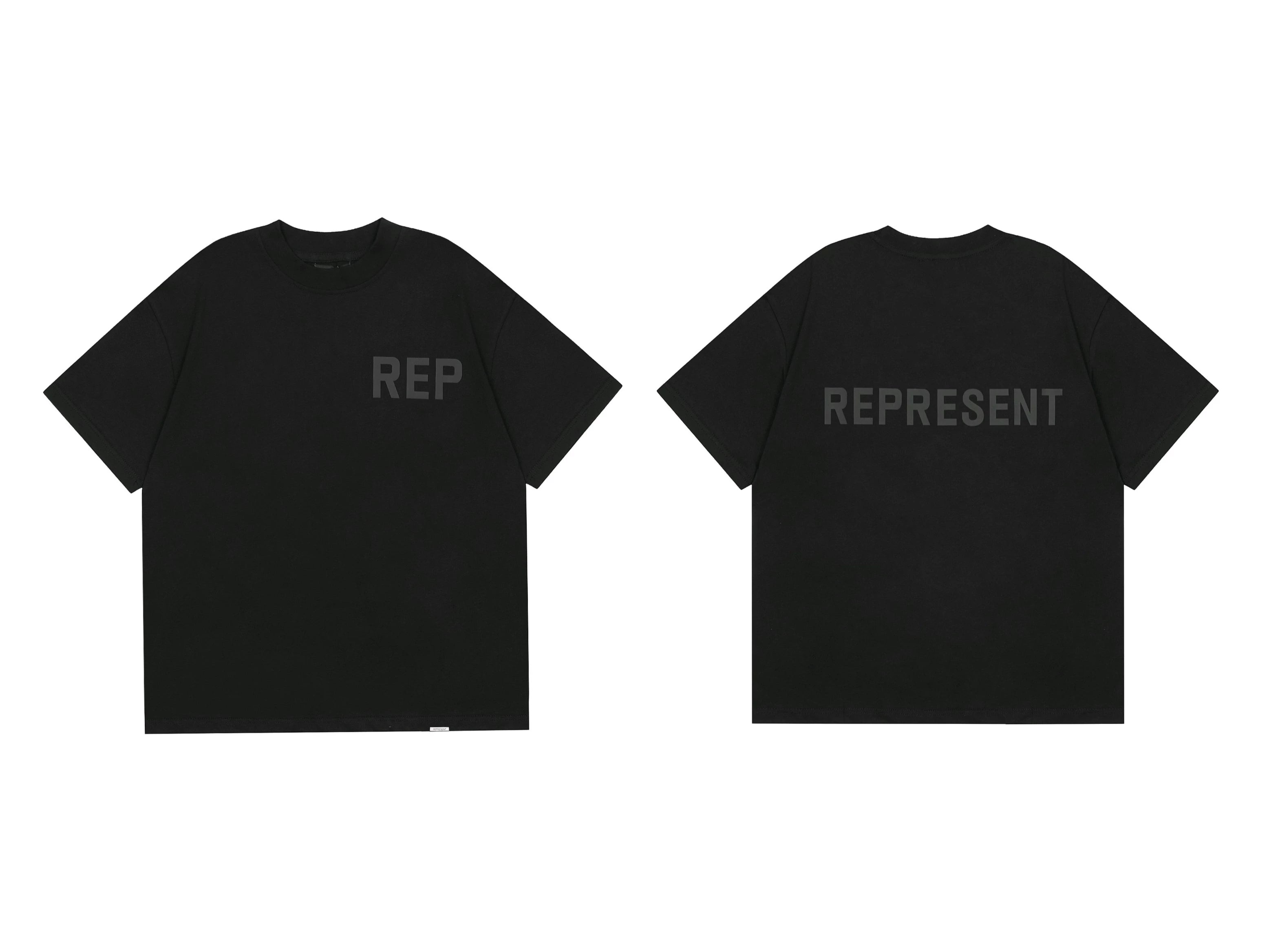 Represent Tonal "REP" & "REPRESENT" Logo T-Shirt - Black