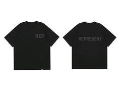 Represent Tonal "REP" & "REPRESENT" Logo T-Shirt - Black