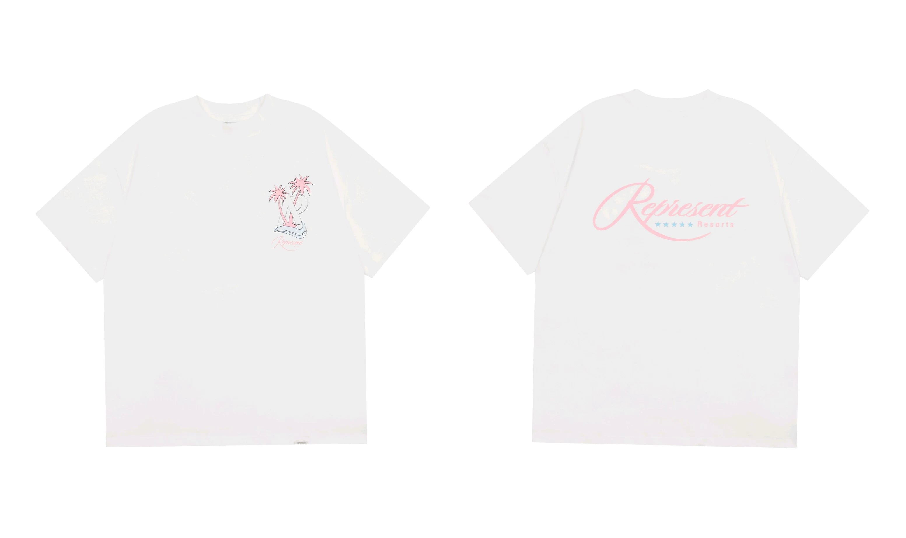Represent Palm Tree & Cursive Script Graphic T-Shirt - White/Pink
