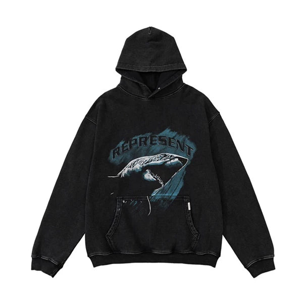 Represent Shark Graphic Heavyweight Hoodie - Vintage Black
