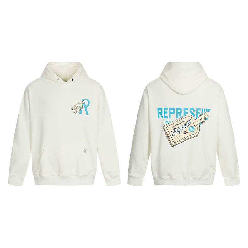 Represent Luggage Tag Graphic Heavyweight Hoodie - Off-White