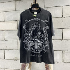 Fog Essentials T Shirts Spring and Summer FOG Joint Series Washing Water Old Crew Neck Short Sleeves