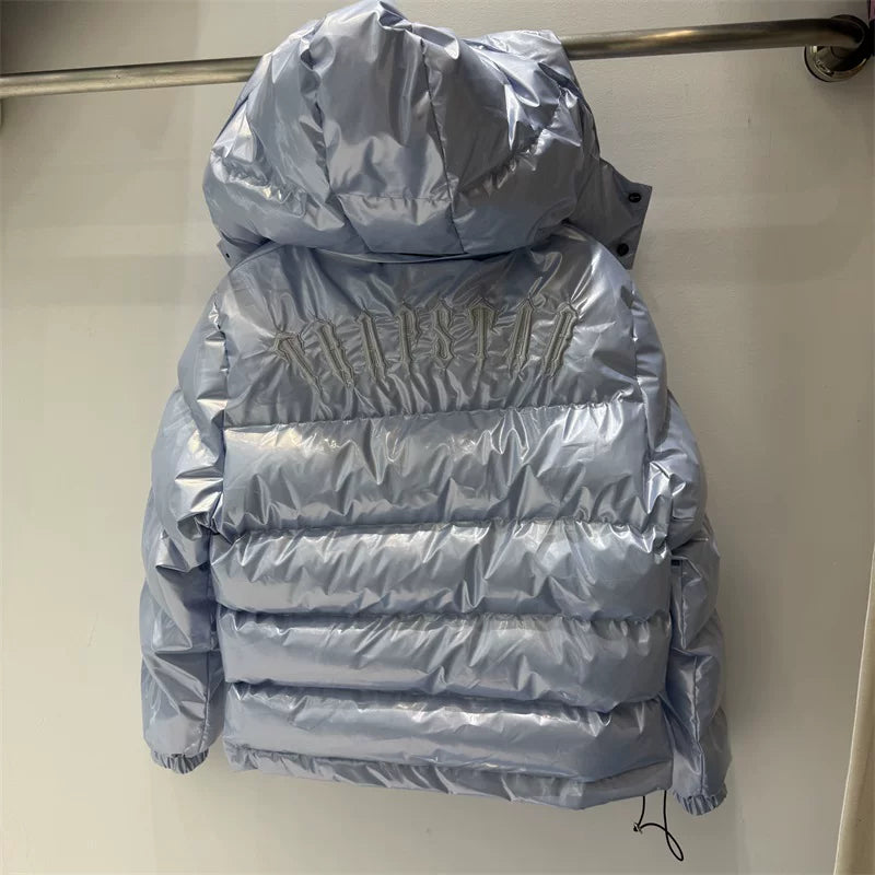 Trapstar Glossy Patent Hooded Puffer Jacket - Ice Blue