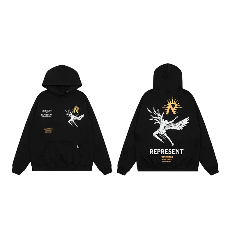 Represent Archangel & Yellow Sun Graphic Heavyweight Hoodie - Black