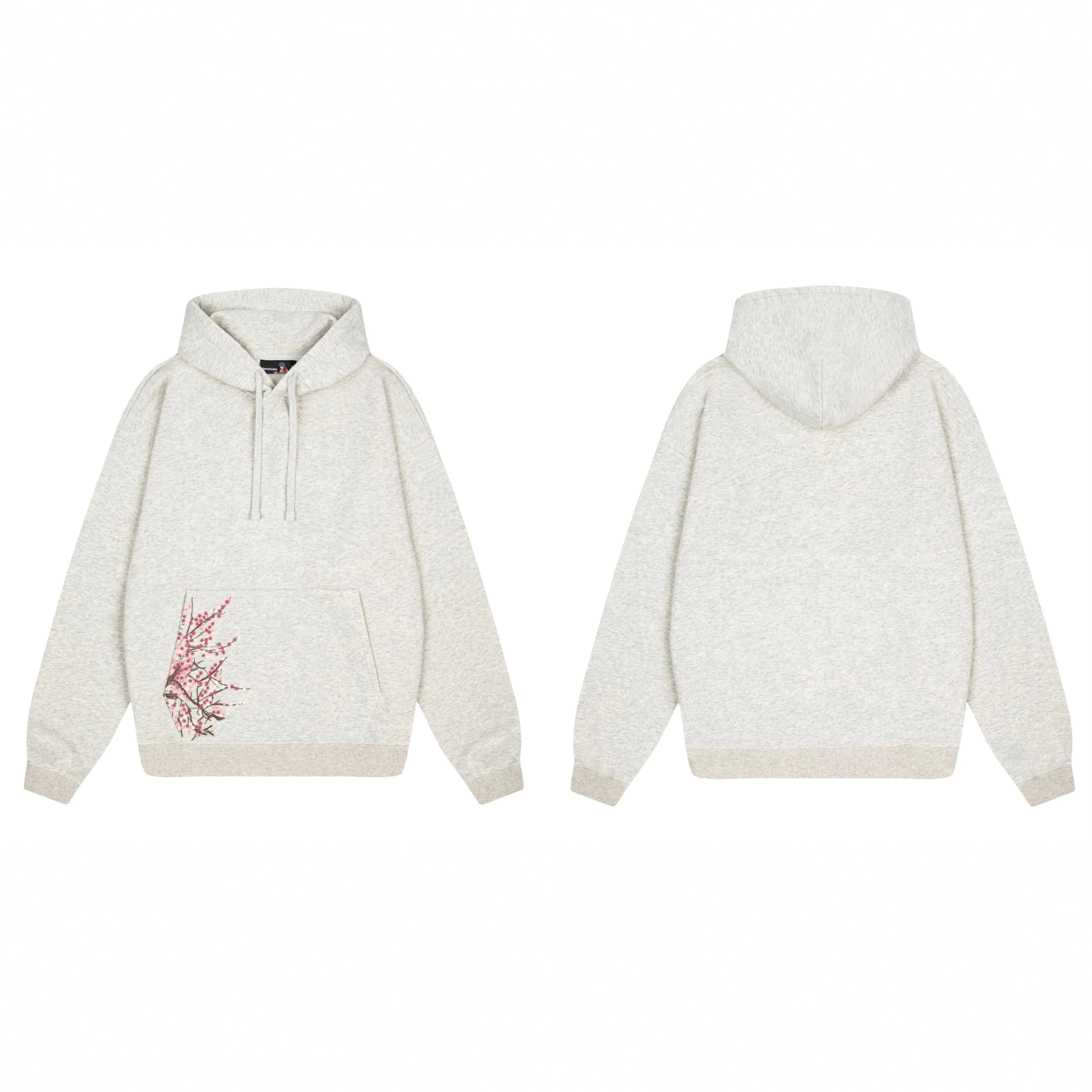 Derschutze Cherry Blossom Embroidery Hoodie - Oatmeal Marl