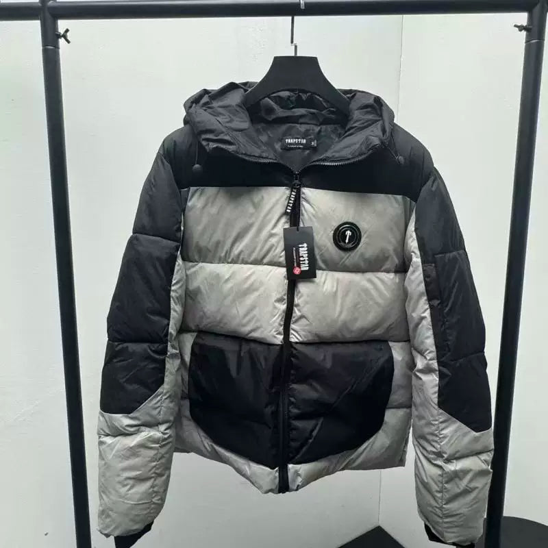 Trapstar Colorblock Hooded Puffer Jacket - Khaki/Black