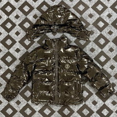 Trapstar Glossy Patent Hooded Puffer Jacket - Dark Bronze/Black
