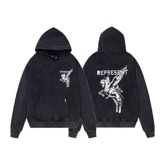 Represent Pegasus Graphic Heavyweight Hoodie - Vintage Washed Black