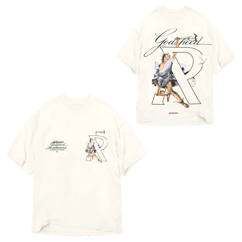 Represent "Good Speed" Vintage Figure & "R" Graphic T-Shirt - Off-White