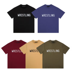Fog Essentials T Shirts Autumn and Winter FOG Double Line Flocking Letter Crew Neck Short Sleeves
