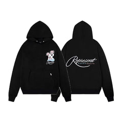 Represent Palm Trees & Pink Script Graphic Heavyweight Hoodie - Black