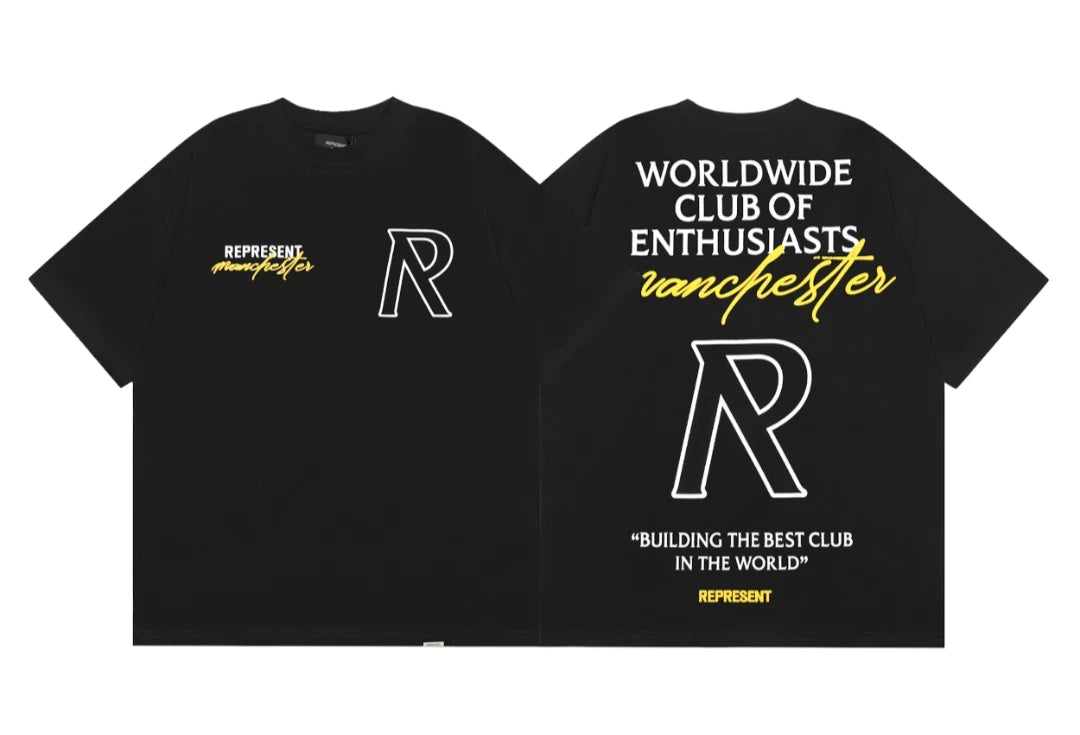 Represent "Worldwide Club of Enthusiasts" Graphic T-Shirt - Black