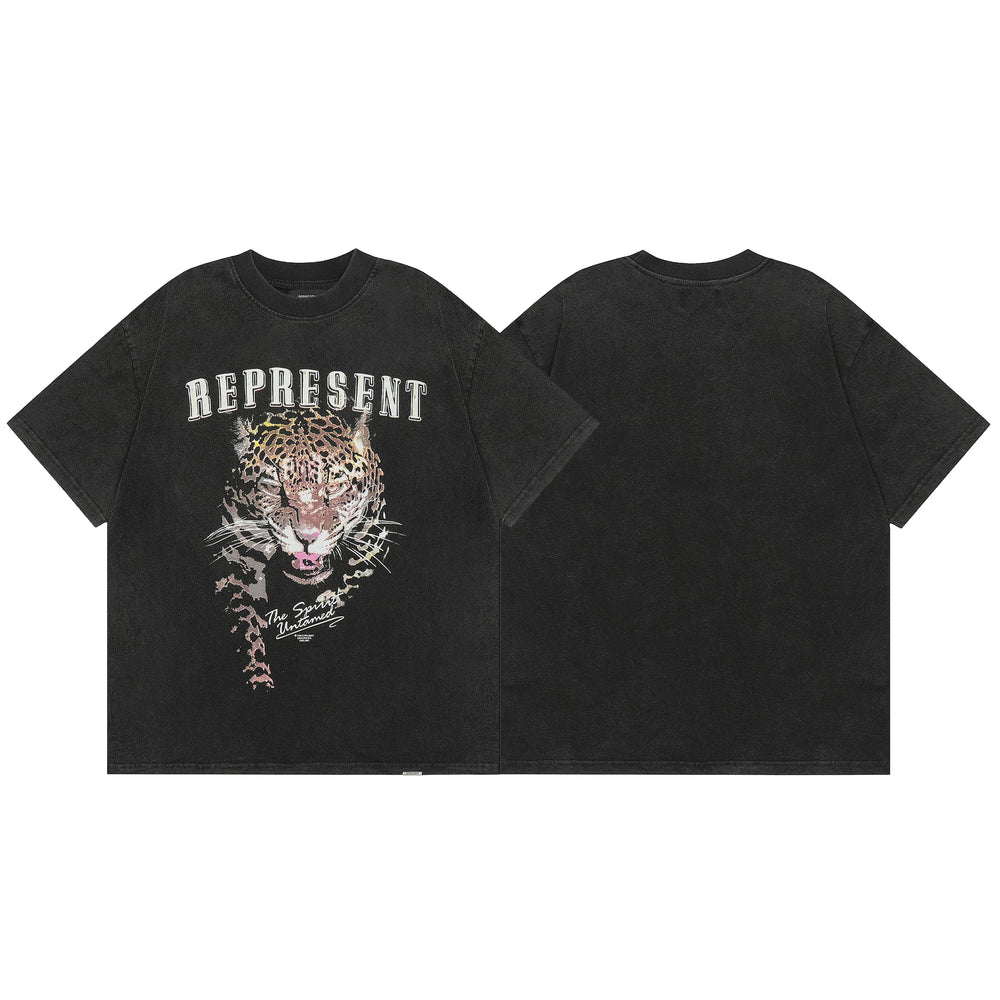 Represent Leopard Graphic T-Shirt - Black