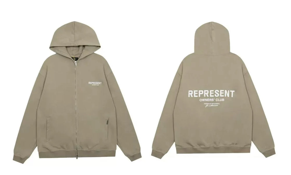 Represent Owners' Club Heavyweight Zip-Up Hoodie - Sand/Khaki