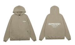 Represent Owners' Club Heavyweight Zip-Up Hoodie - Sand/Khaki