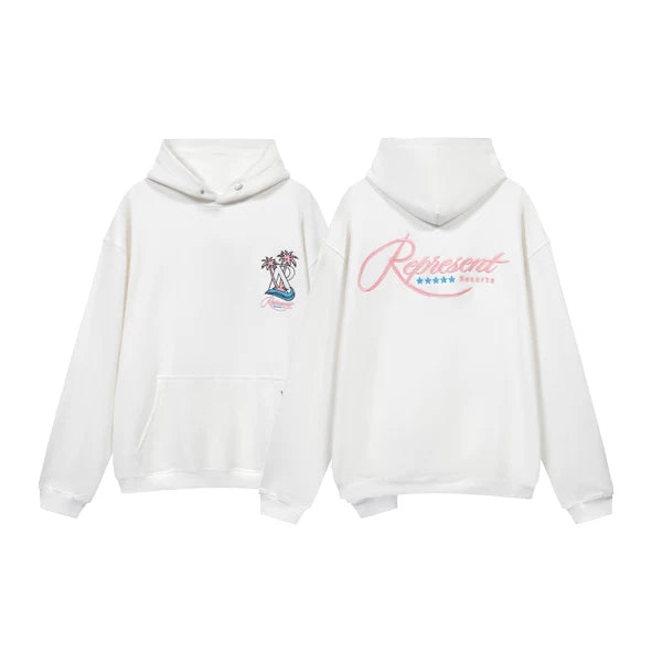 Represent Palm Trees & Script Graphic Heavyweight Hoodie - White