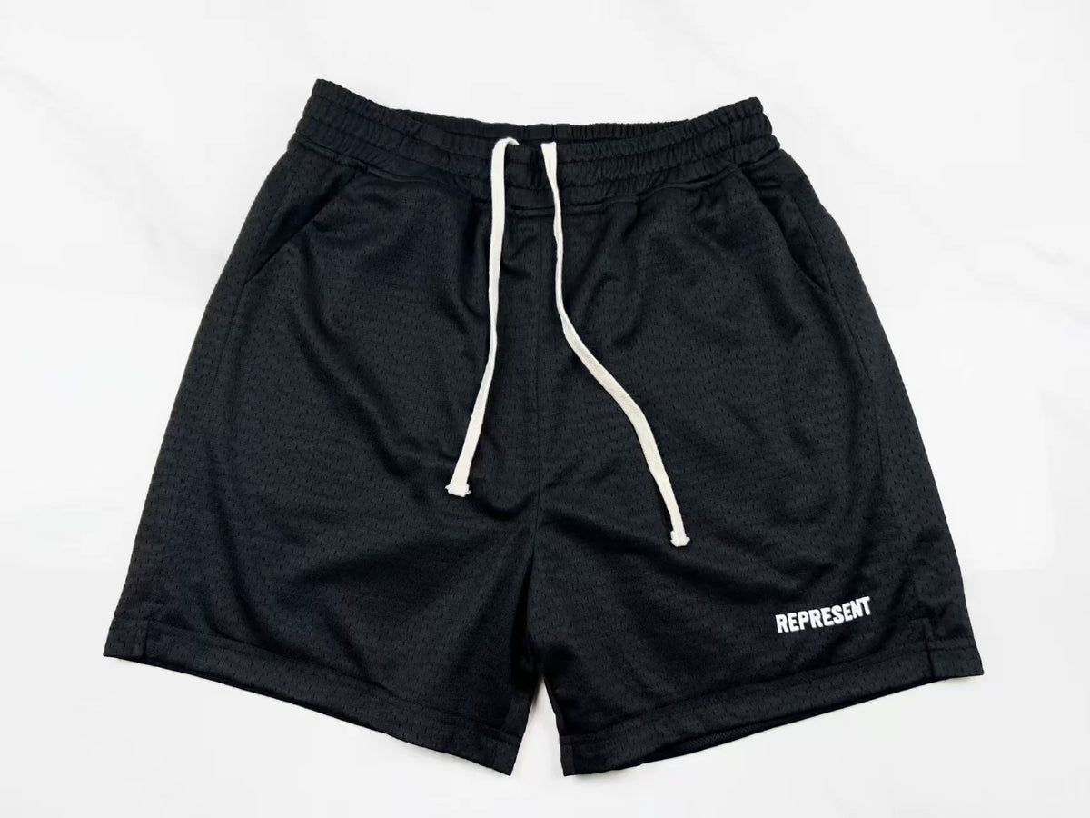 Represent Mesh Drawstring Gym Shorts - Black