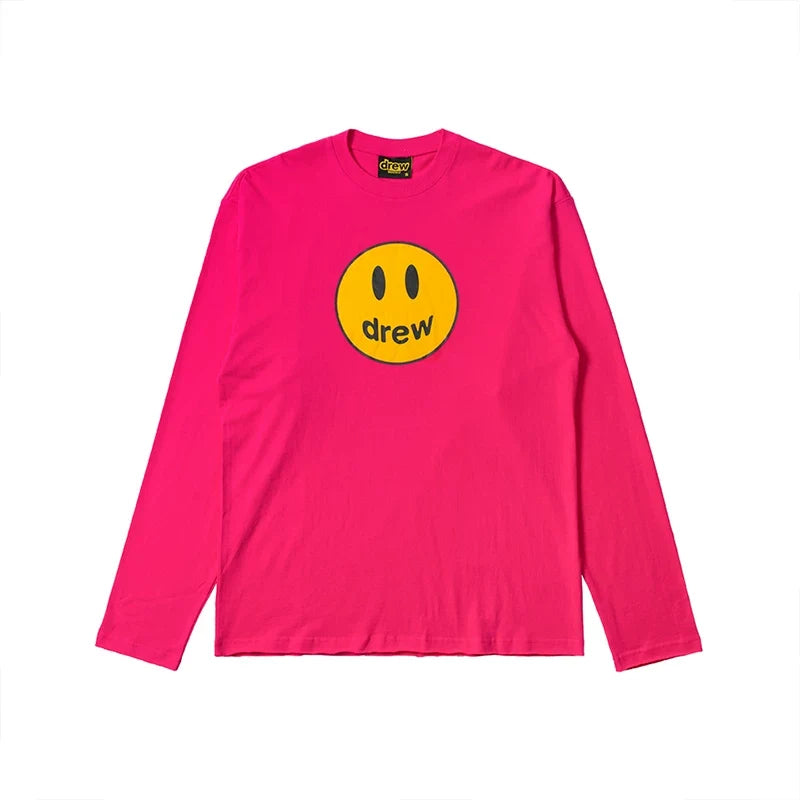 Drew House Classic Smiley Long Sleeve Tee, Hot Pink