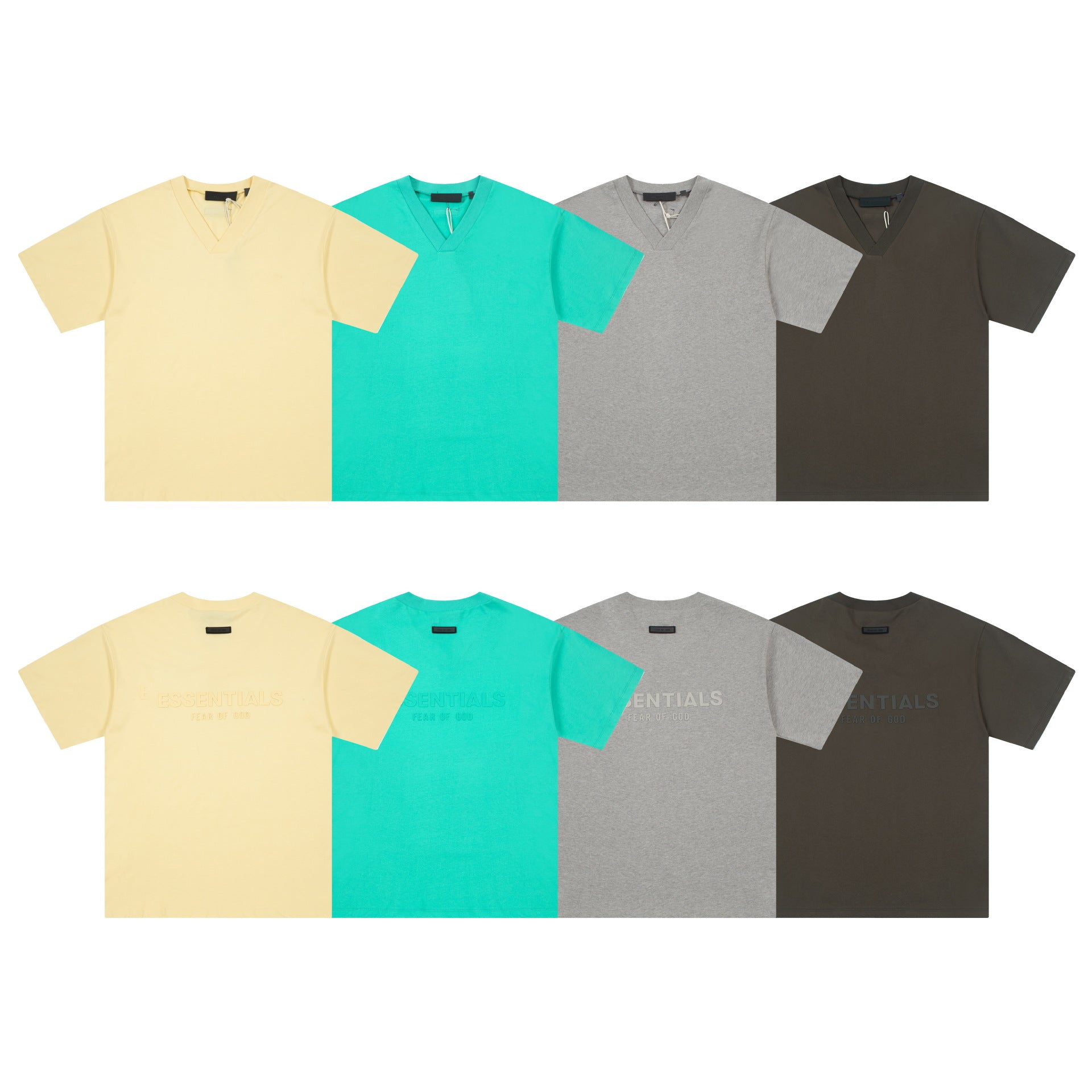 Fog Essentials T Shirts Spring/Summer FOG Season 9 Double Line Plastic Letter V-Neck Short Sleeves