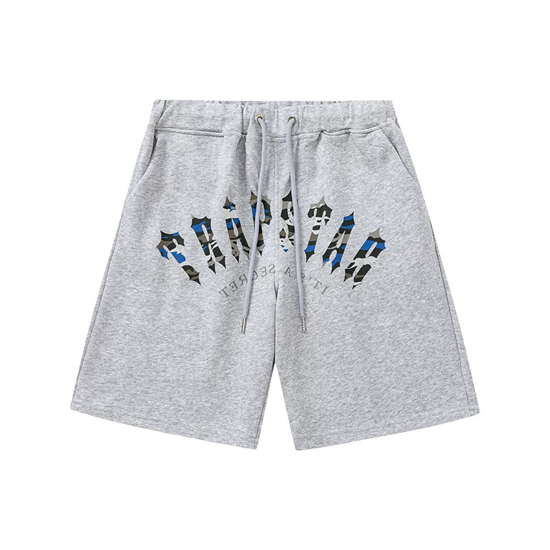Trapstar Blue Camo Arch Logo Gothic Sweat Shorts - Grey