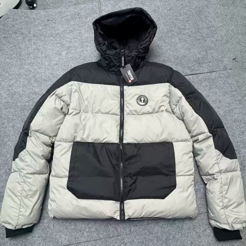 Trapstar Colorblock Hooded Puffer Jacket - Khaki/Black