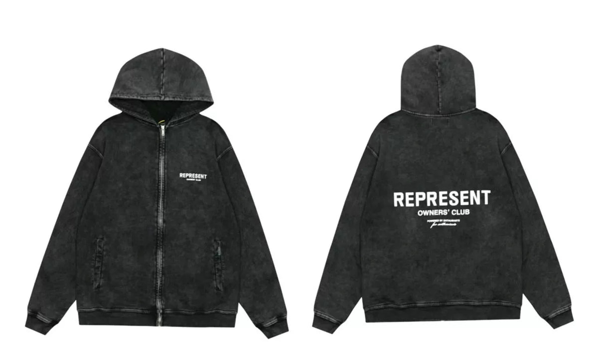 Represent Owners' Club Heavyweight Zip-Up Hoodie - Vintage Black