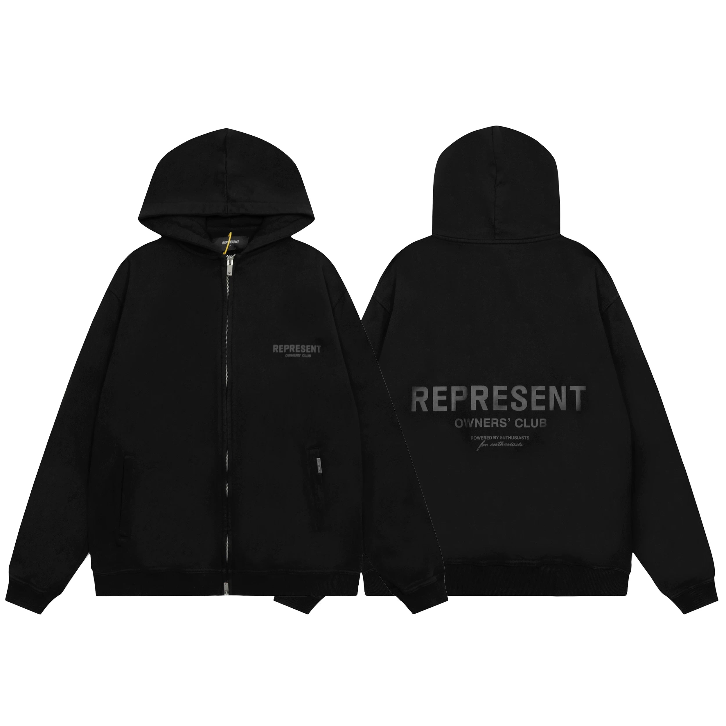 Represent Owners' Club Tonal Heavyweight Zip-Up Hoodie - Black
