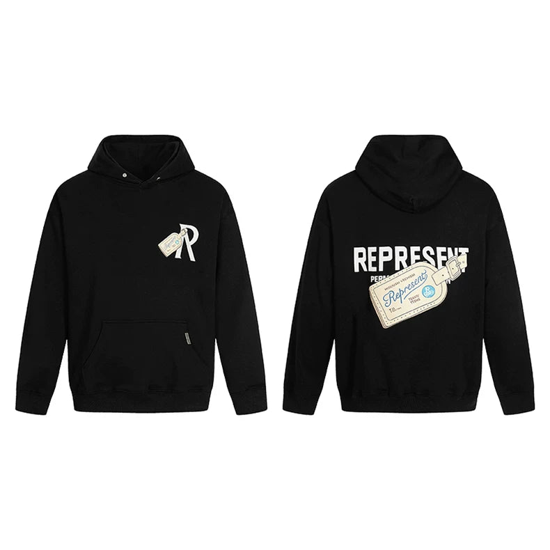 Represent Luggage Tag Graphic Heavyweight Hoodie - Black