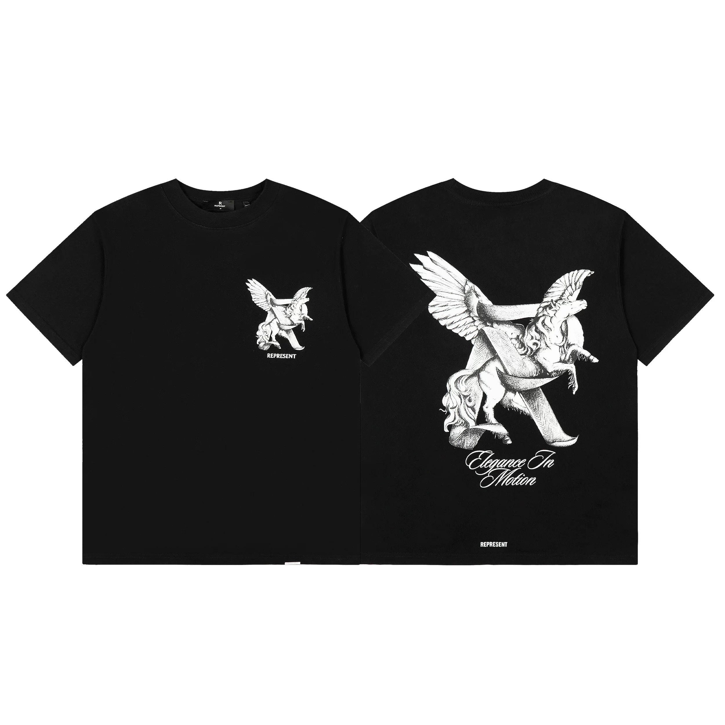 Represent "Elegance In Motion" Winged Unicorn Graphic T-Shirt - Black