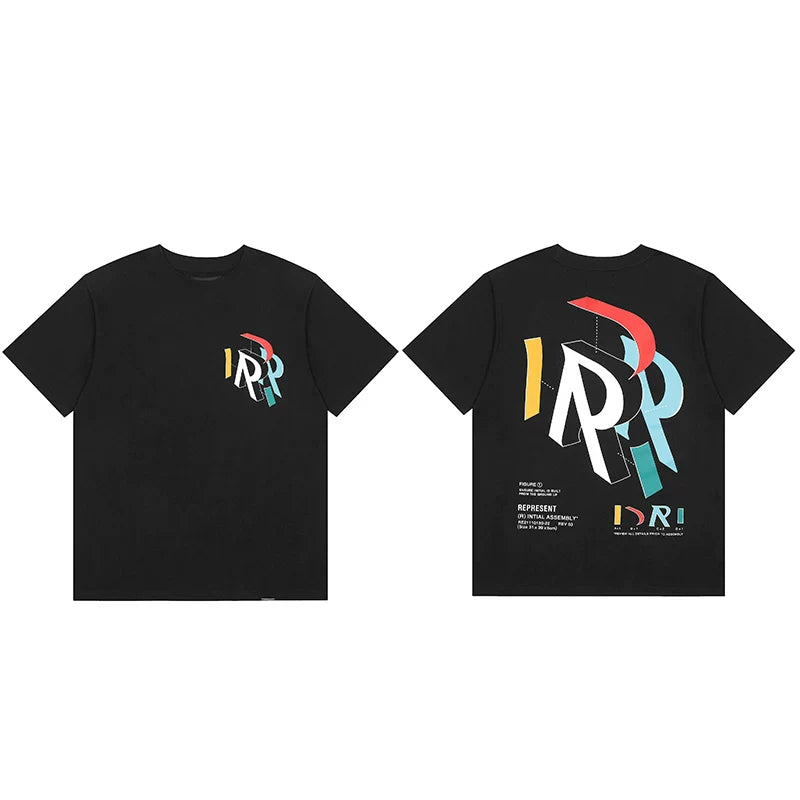 Represent Abstract Deconstructed "R" Graphic T-Shirt - Black