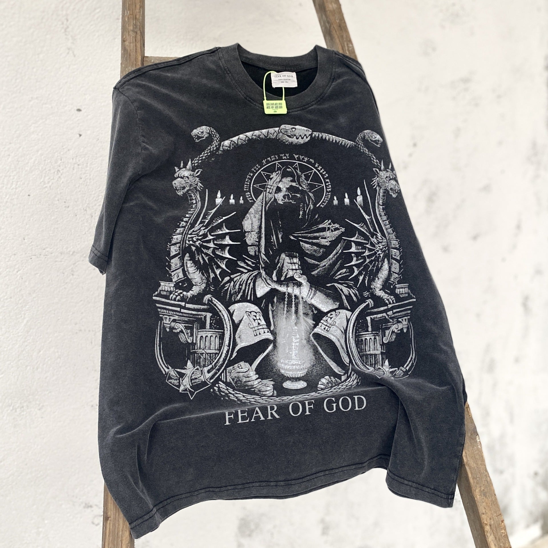 Fog Essentials T Shirts Spring and Summer FOG Joint Series Washing Water Old Crew Neck Short Sleeves