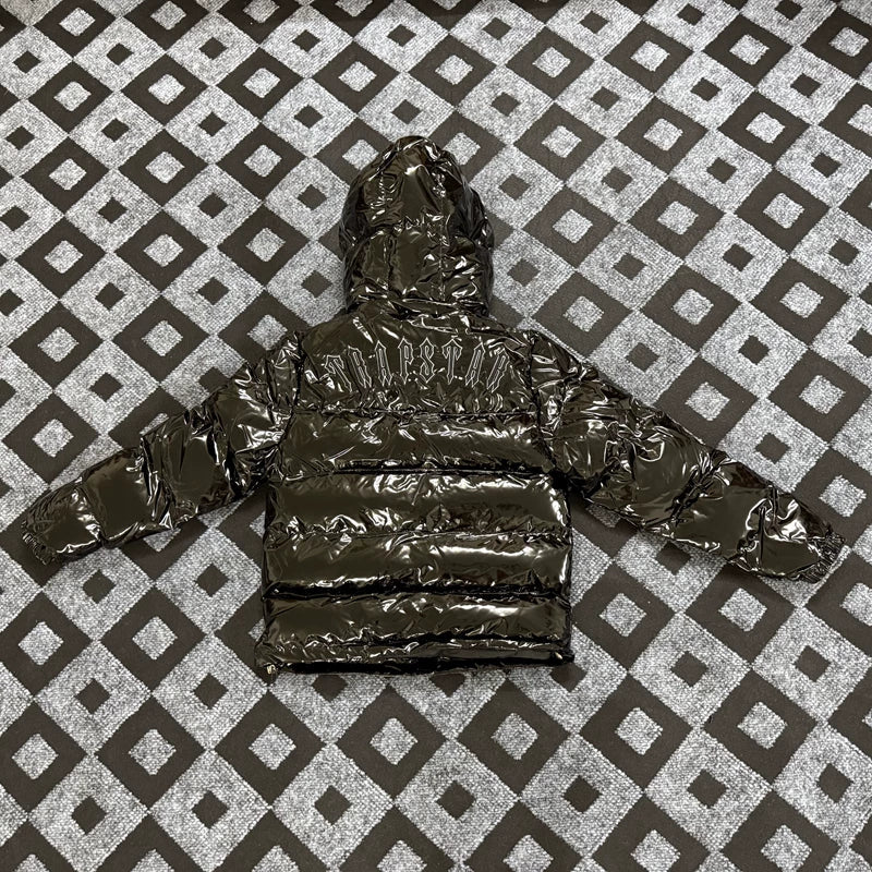Trapstar Glossy Patent Hooded Puffer Jacket - Dark Bronze/Black