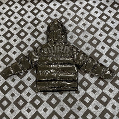 Trapstar Glossy Patent Hooded Puffer Jacket - Dark Bronze/Black