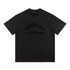 Fog Essentials T Shirts Spring Summer FOG Double Line Flocking Letter Crew Neck Short Sleeves