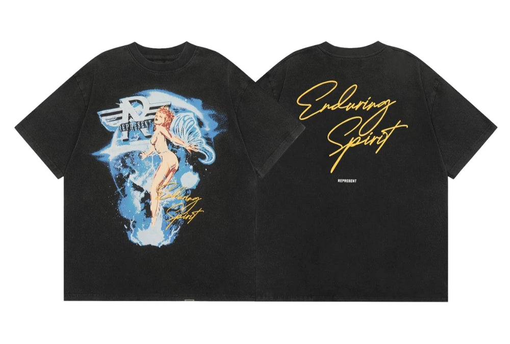 Represent "Enduring Spirit" Angel Graphic T-Shirt - Black
