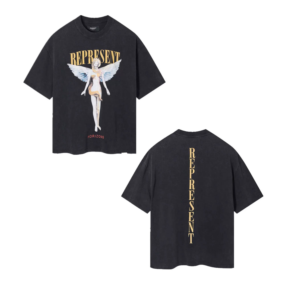 Represent Angel & Vertical Logo Graphic T-Shirt - Vintage Black