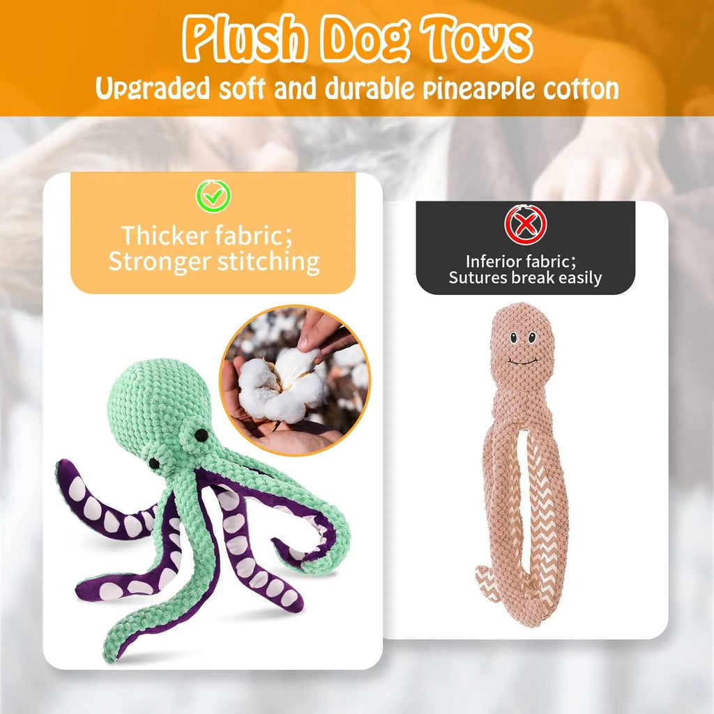Durable Plush Dog Toy – Squeaky Octopus for All Breeds