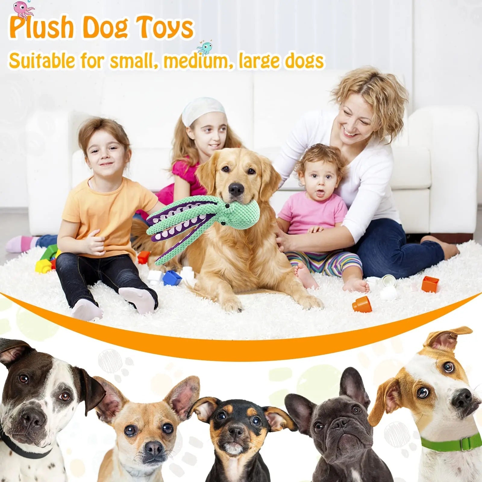 Durable Plush Dog Toy – Squeaky Octopus for All Breeds