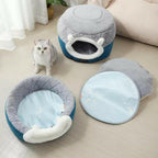 Convertible Plush Cat Bed – 2-in-1 Enclosed Hideaway