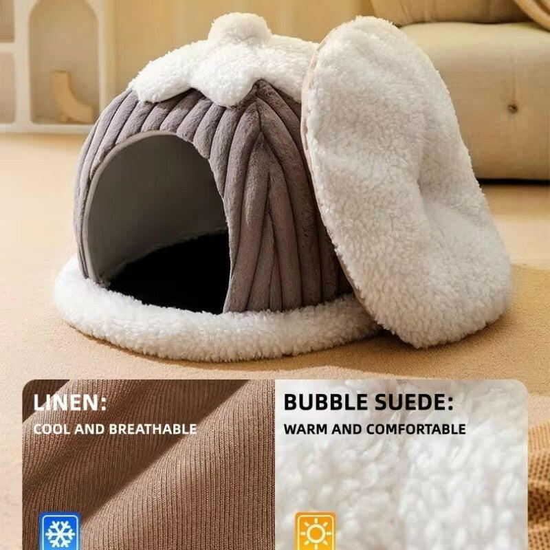 Plush Igloo Cat Dog Bed – Warm Cozy and Enclosed for Ultimate Comfort