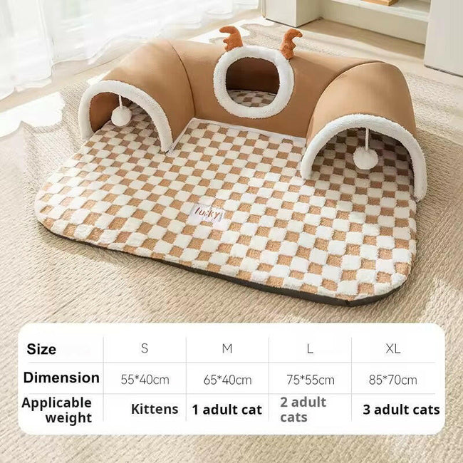 Luxury Plush Tunnel Cat Bed – Warm and Playful Retreat for Your Feline Main Image