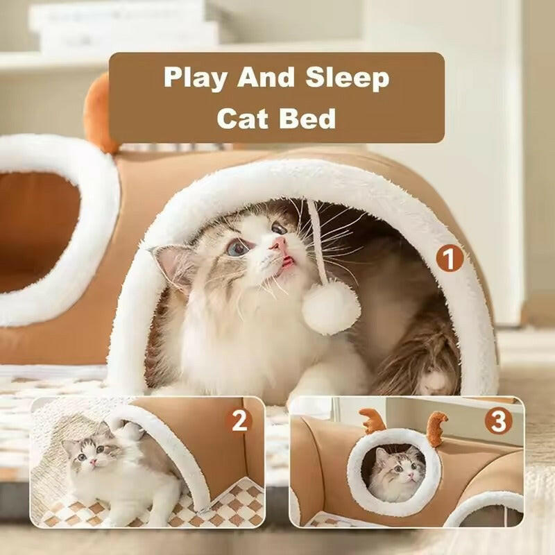 Luxury Plush Tunnel Cat Bed – Warm and Playful Retreat for Your Feline