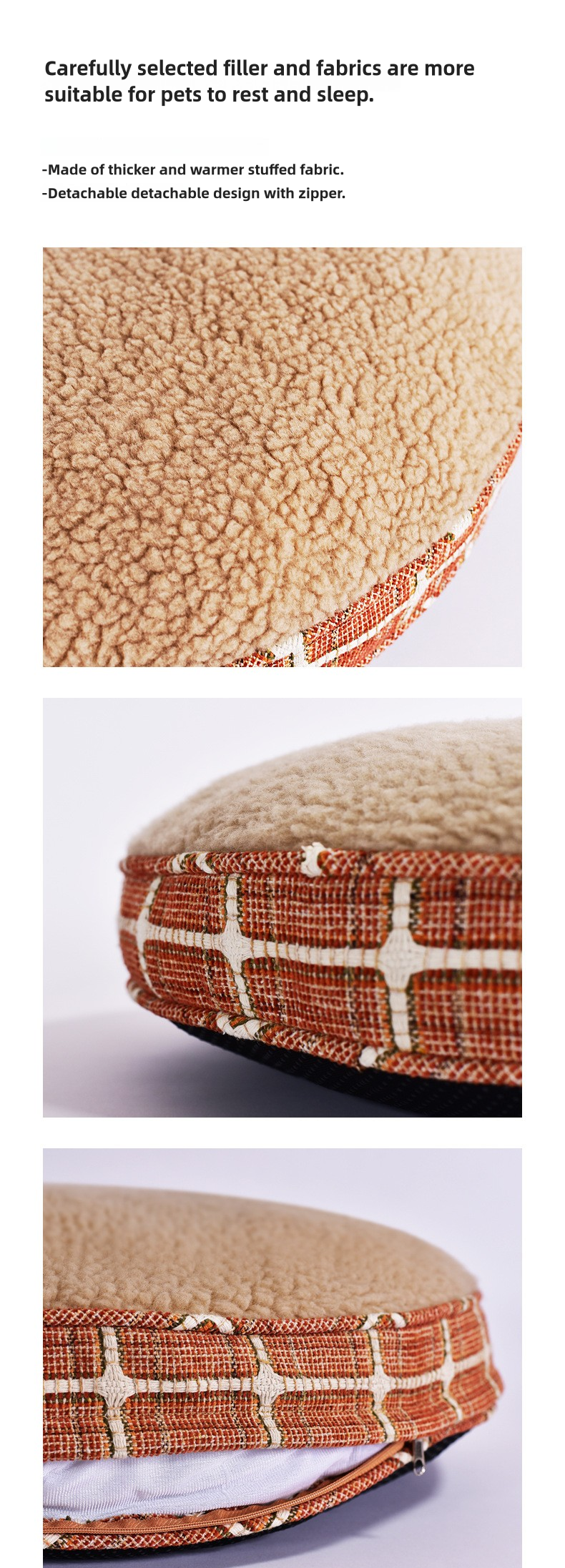 Plush Round Pet Bed with Cashmere Fleece