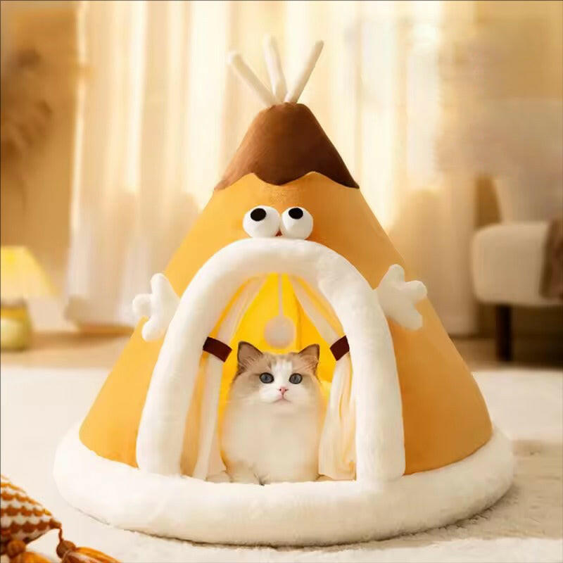 Cat Bed Plush Teepee Cozy Enclosed Tent for Cats and Small Dogs