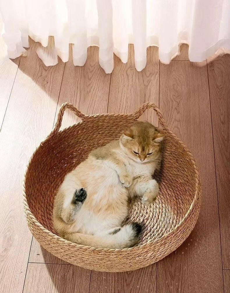 Cat Bed Handwoven Natural Seagrass with Cushion