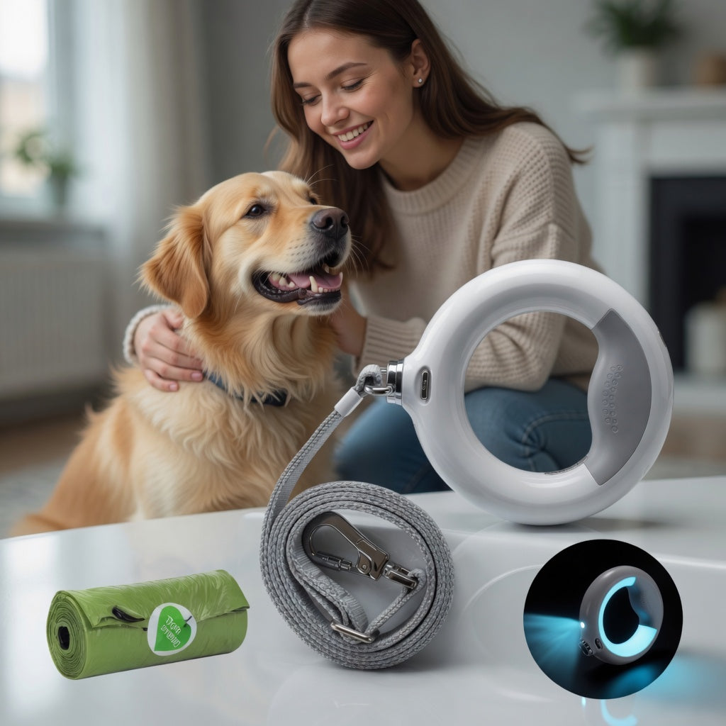 Retractable Dog Leash with LED Lamp — Safe Night Walks for Dogs